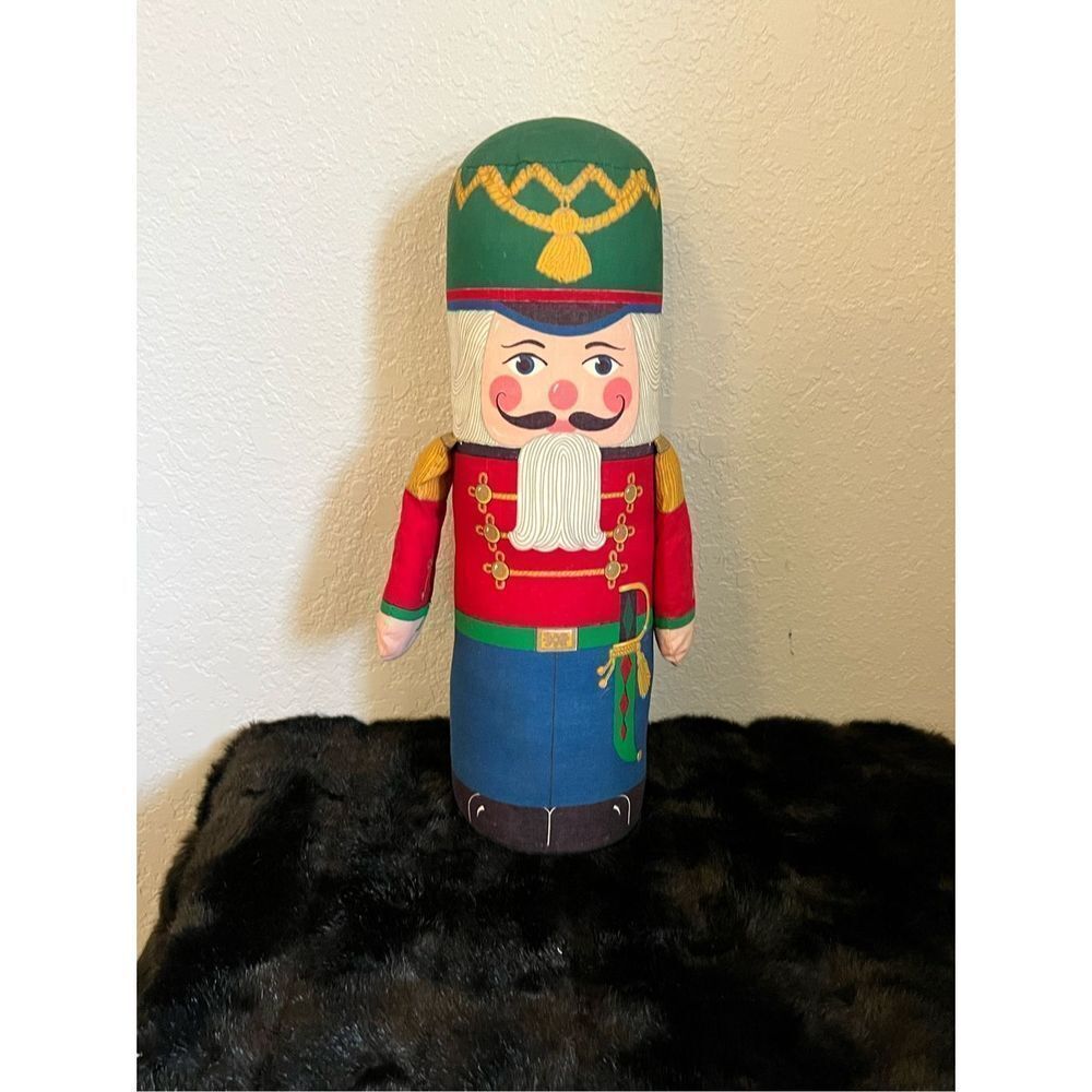 Vintage Retro Christmas Cloth Nutcracker Toy Soldier 17.5 X 8 Inches